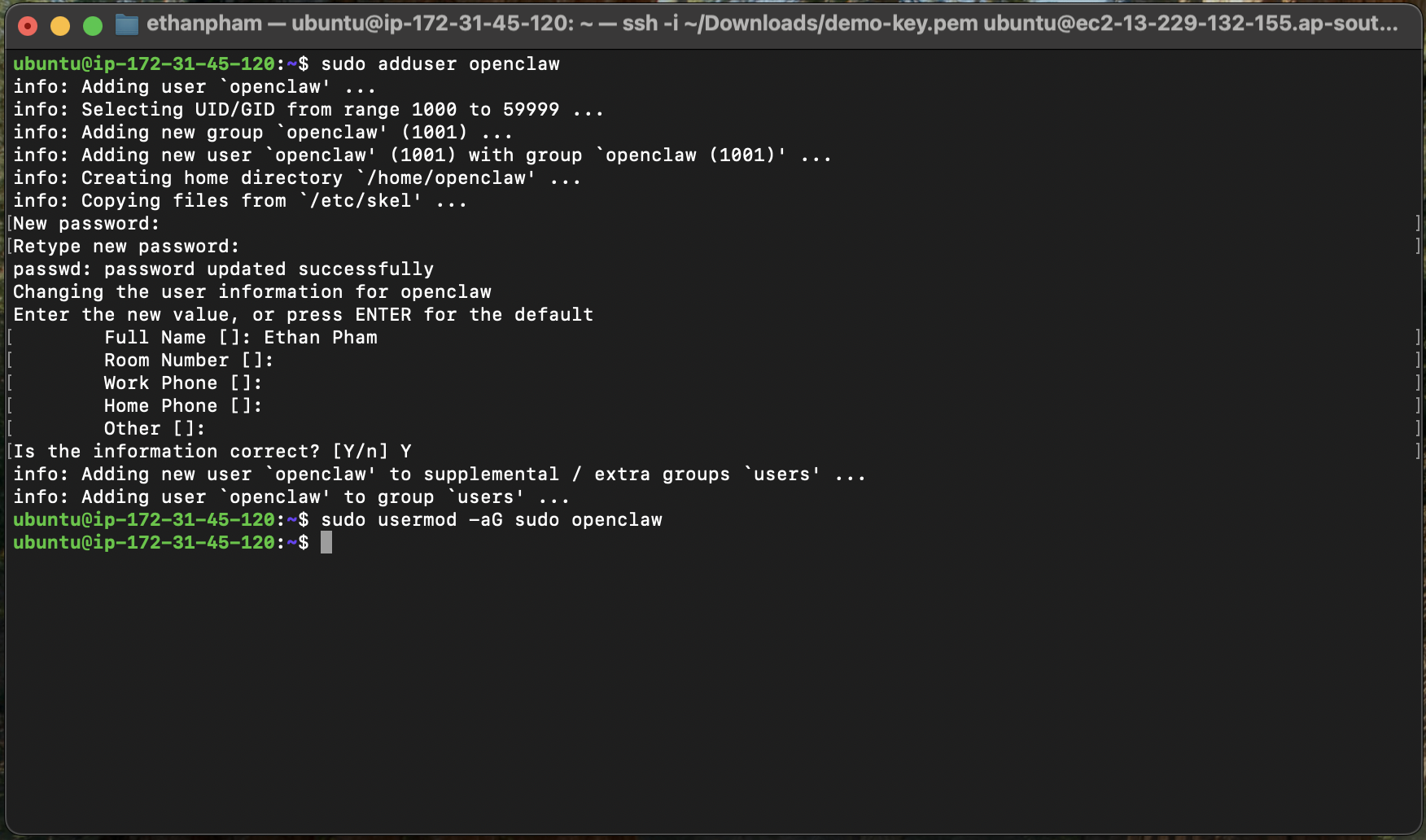 EC2 Add User Openclaw