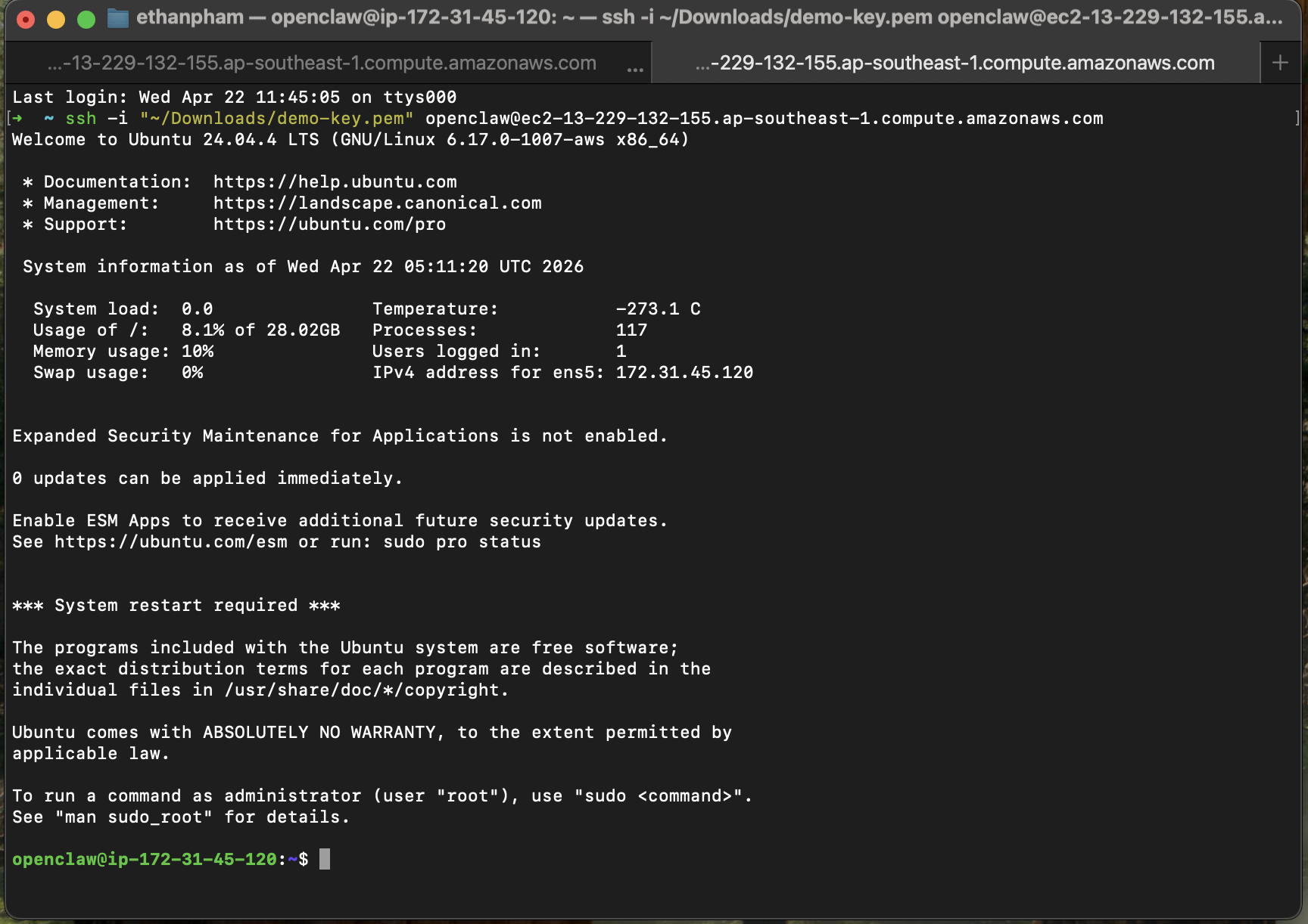 EC2 Switch User Openclaw